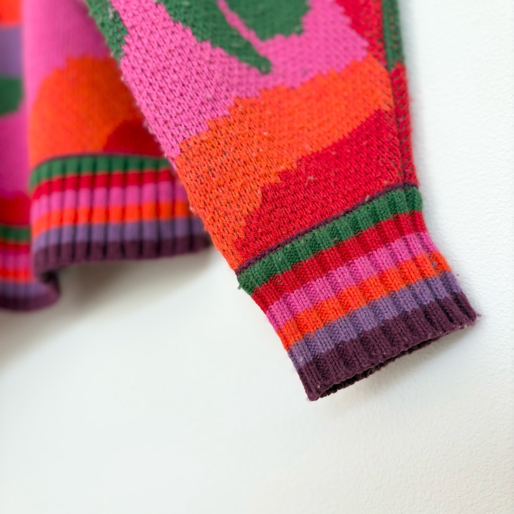farm rio colorful abstract sweater - merino wool blend pink red green - XS/S euc - Picture 6 of 11